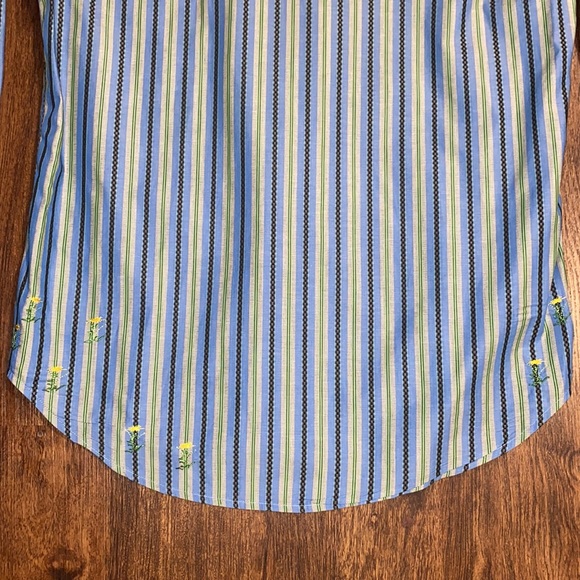 Robert Graham Long Sleeve Blue/Green Pinstriped Embroidered Flower Shirt-Sz M - Picture 9 of 13